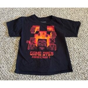 Mojang Boys Black "Game Over Minecraft" Short Sleeve Tee Size Medium